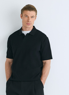 Поло из текстурной хлопковой ткани, Черный