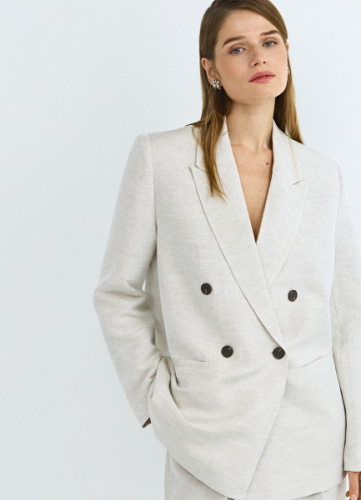 Двубортный жакет из вискозы и льна, Бежевый