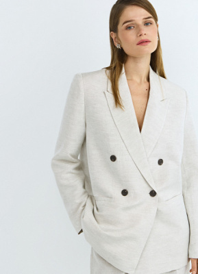 Двубортный жакет из вискозы и льна, Бежевый