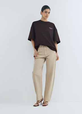 Футболка оверсайз с вышивкой, Коричневый