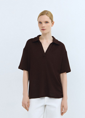 Трикотажное поло из вискозы, Коричневый