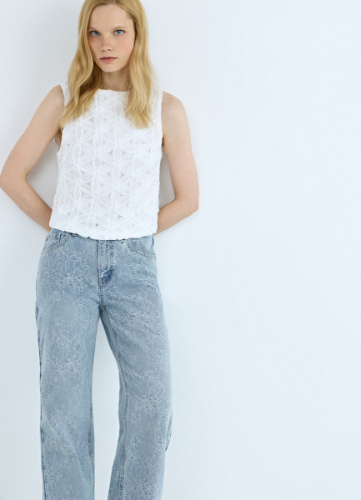 Топ-сетка с цветочным декором, Белый