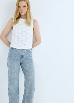 Топ-сетка с цветочным декором, Белый