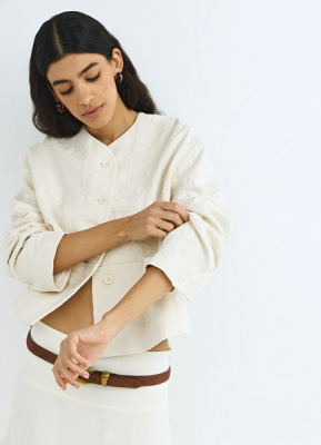 Укороченный жакет с жаккардовым узором, Бежевый