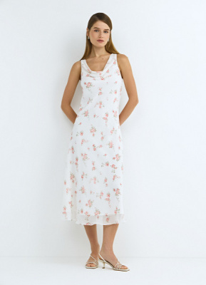 Платье из шифона с принтом и драпировкой, Белый