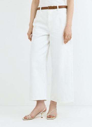Укороченные широкие джинсы с ремнём, Белый