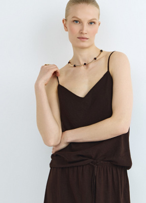 Топ изо льна на бретелях, Коричневый