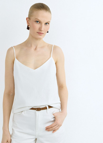Топ изо льна на бретелях, Белый