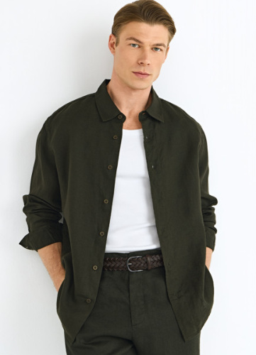 Рубашка изо льна, Зеленый