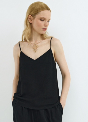 Топ изо льна на бретелях, Черный