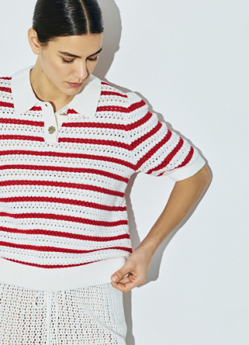 Поло из структурной ткани в полоску, Красный