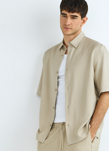 Рубашка из вискозы с коротким рукавом, Бежевый