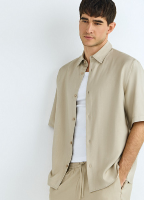 Рубашка из вискозы с коротким рукавом, Бежевый