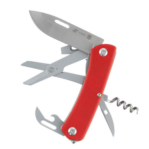 Нож перочинный Stinger 101 мм, 10 функций, сталь D2/420A, рукоять G10, красный