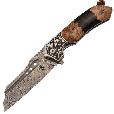 Складной нож Steelclaw Барк, сталь VG10/Damascus, рукоять кап клёна/смола