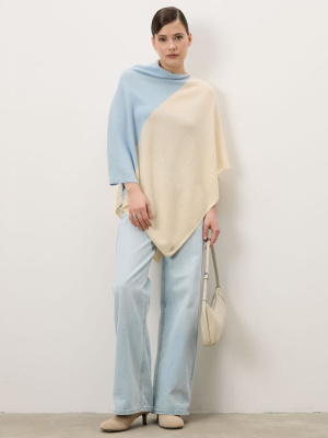 Пончо из кашемира 14070 кремово-светло-голубое