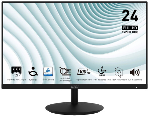 Монитор 23,8" MSI Pro MP242A 9S6-3PA1CT-205 1920x1080 IPS LED 1ms 16:9 HDMI M/M 250cd 178гр/178гр 100Hz VGA DP черный