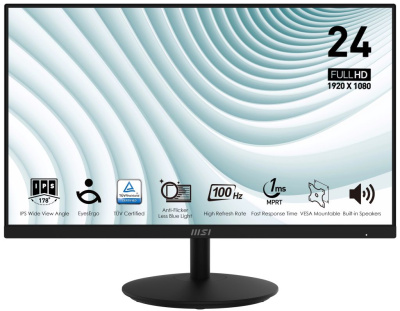 Монитор 23,8" MSI Pro MP242A 9S6-3PA1CT-205 1920x1080 IPS LED 1ms 16:9 HDMI M/M 250cd 178гр/178гр 100Hz VGA DP черный