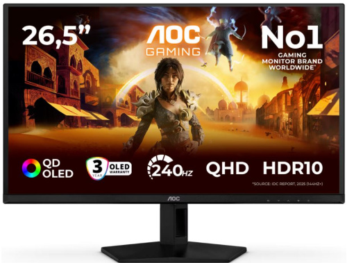 Монитор 26,5" AOC Q27G41ZDF 2560x1440, OLED, 16:9, QD-OLED, 400cd/m, 80M:1, 0.03ms, 178/178, HDMI, DP, 240Hz, black