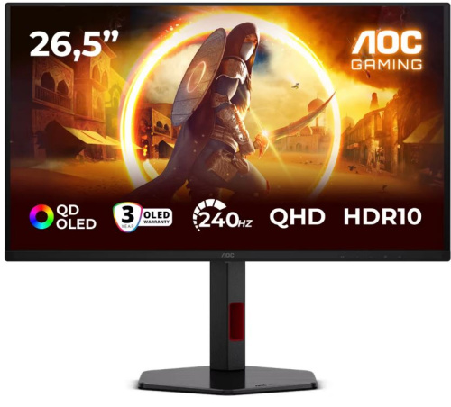 Монитор 26,5" AOC Q27G4ZDR 2560x1440, OLED, 16:9, QD-OLED, 400cd/m, 1.5M:1, 0.03ms, 178/178, HDMI, DP, USB, 240Hz, black
