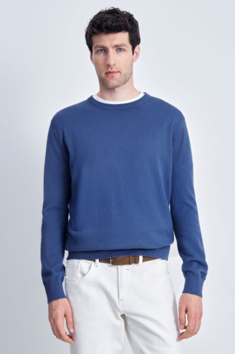 Джемпер из хлопка и шерсти с округлым вырезом