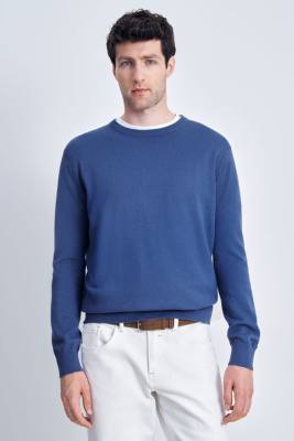 Джемпер из хлопка и шерсти с округлым вырезом