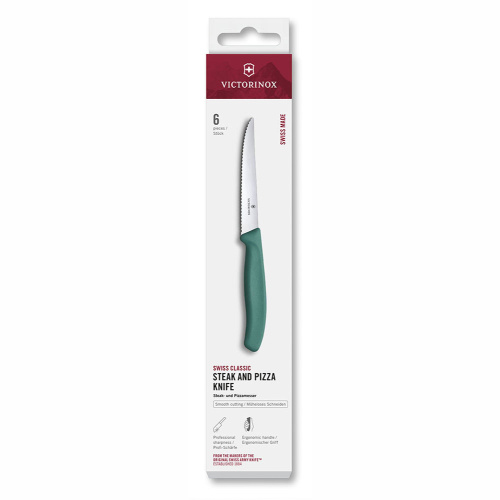 Набор из 6ти кухонных ножей для стейков серрейтор Victorinox Swiss Classic 11 см, нержавеющая сталь, рукоять полипропилен, зеленый