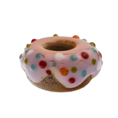 Бусина Пончик, розовая, стекло
