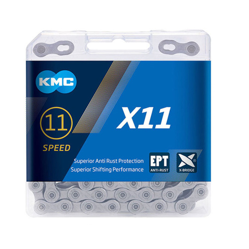 Цепь с антикоррозийным покрытием KMC X11 11 скоростей, замок (серебристый 118 звеньев)
