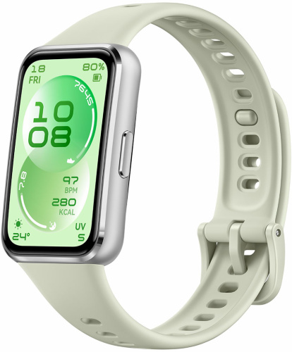 Умные часы HUAWEI Band 11 алюминевые серебристые, с зелёным ремешком