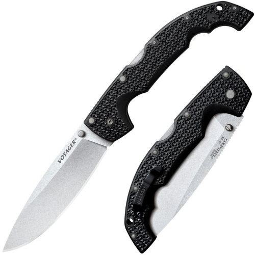Нож складной Cold Steel Voyager Extra Large Drop Plain Edge, сталь Aus-10A, рукоять Griv-Ex, черный