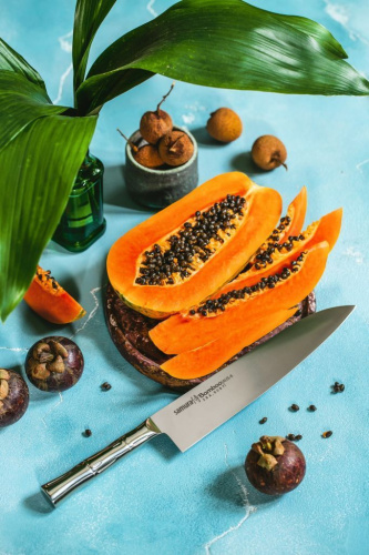 Поварской кухонный шеф-нож Samura Bamboo 24 см, сталь Aus 8, рукоять нержавеющая сталь