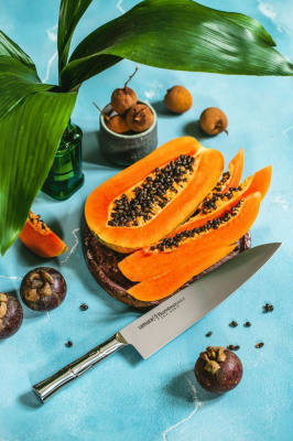 Поварской кухонный шеф-нож Samura Bamboo 24 см, сталь Aus 8, рукоять нержавеющая сталь