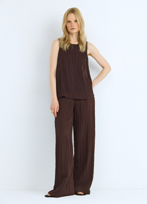 Прямые брюки из жатой ткани, Коричневый