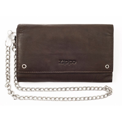 Бумажник байкера ZIPPO, цвет "мокко", натуральная кожа, 17x3,5x11 см