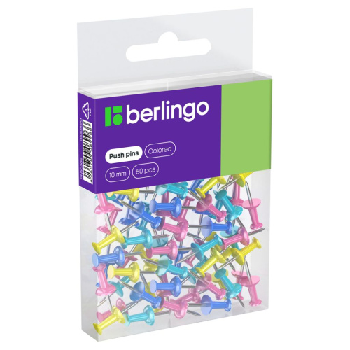 Кнопки силовые Berlingo 50 шт., цветные, ПВХ упак., европодвес, ассорти пастель