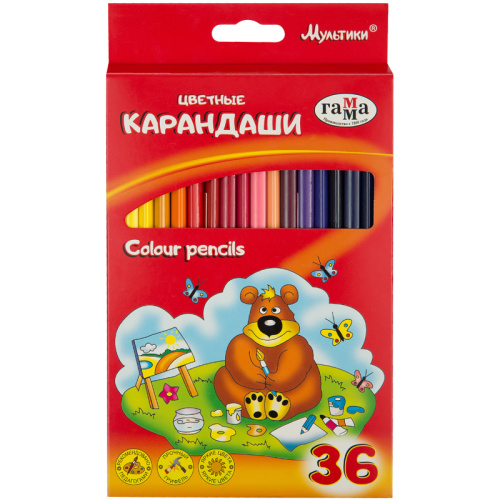 Набор карандашей цветных Гамма "Мультики" 36 цв., трехгранные, заточен., картон. уп.