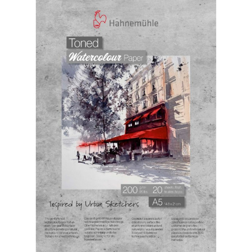 Альбом-склейка для акварели Hahnem?hle "Toned" А5 20 л 200 г, целлюлоза 100%, мел. зерно, серый