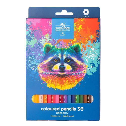 Набор карандашей цветные Koh-i-Noor "RACOON 3555", 36 цв, картон. упак. с подвесом