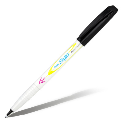 Ручка с пластиковым пером Pentel "Stylo" 0,4 мм, черные чернила на водной основе