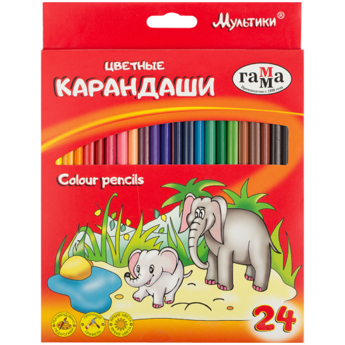Набор карандашей цветных Гамма "Мультики" 24 цв., трехгранные, заточен., картон. уп.