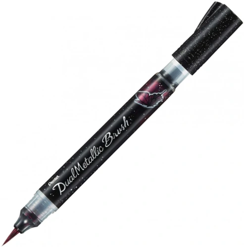 Маркер-кисть с подкачкой чернил Pentel 1-10 мм, цвет черный+красный металлик в блистере