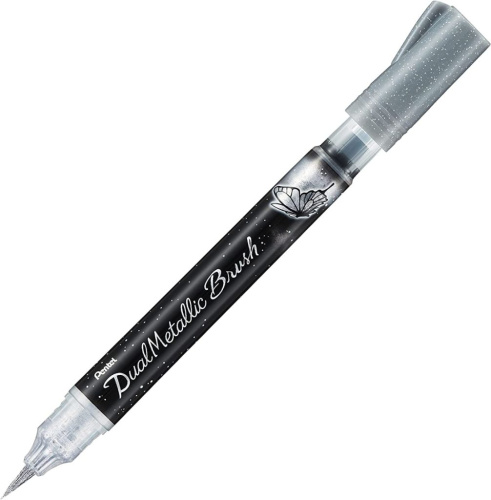 Маркер-кисть с подкачкой чернил Pentel 1-10 мм, цвет серебро в блистере
