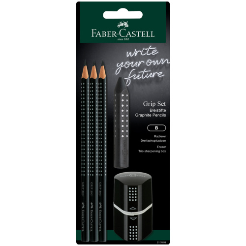 Набор карандашей чернографитных Faber-castell "GRIP 2001" 3 шт, трехгран., ластик, точилка в блист