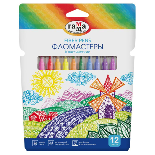 Набор фломастеров Гамма "Классические", 12 цв., смываемые, картон. упак., европодвес