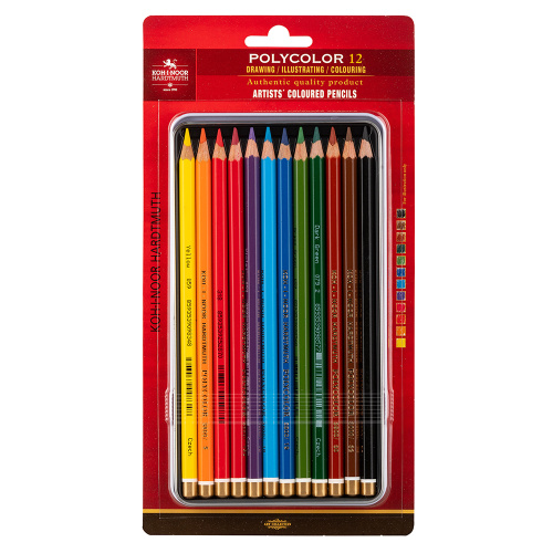 Набор карандашей цветные KOH-I-NOOR "Polycolor" 12 цветов, жесть, блистер, европодвес