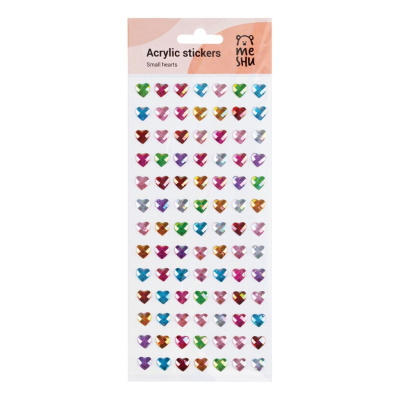 Наклейки акриловые MESHU "Small hearts", 25*10 см, стразы, 91 наклейка, инд. уп., европодвес
