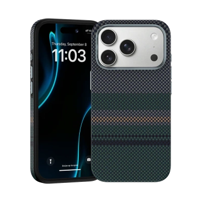 Чехол-накладка Benks ArmorPro Aurora для iPhone 17 Pro Max кевлар (сине-зеленый)