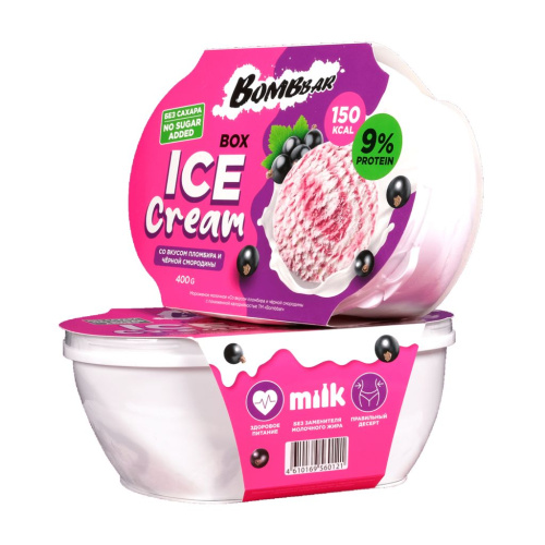 Мороженое протеиновое без сахара - Со вкусом пломбира и черной смородины (400 г)