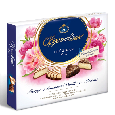 Конфеты в коробке Вдохновение Fruzipan Mix с манго и кокосом, с дробленым миндалем и ароматом ванили, 175 г